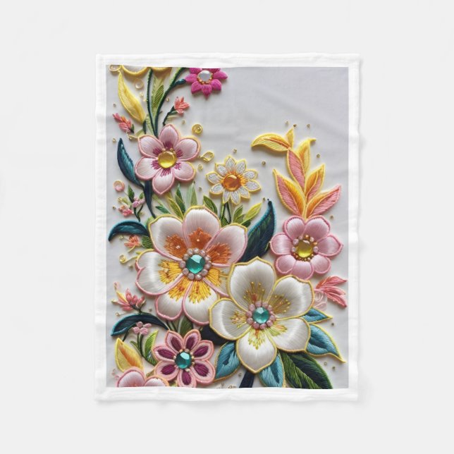 Velo Cobertor de Fleece com Estilo Floral Bordado Elega (Frente)