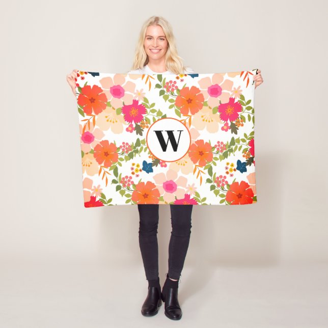 Velo Cobertor de Fleece com Floral Botânico Laranja Mon (In Situ)