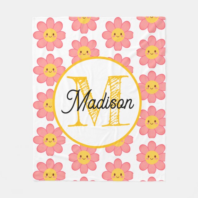 Velo Cobertor de fleece com flores personalizadas monog (Frente)