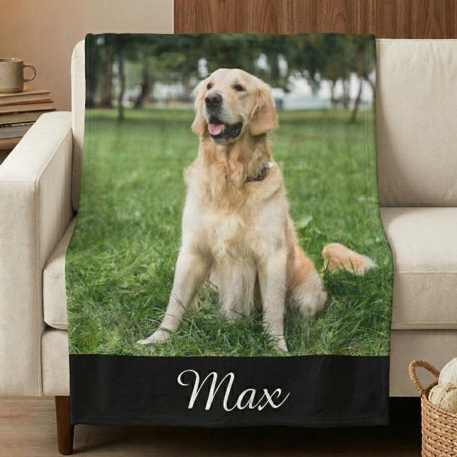 Velo Cobertor de Fleece com Foto Personalizada do Cacho (pet dog photo fleece blanket with custom name in script)