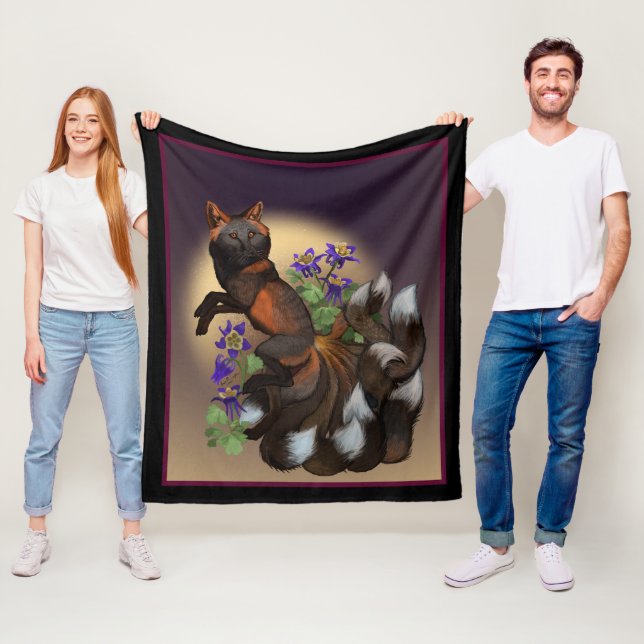 Velo Cobertor de Fleece com Kitsune e Flores de Columbi (In Situ)