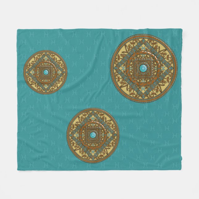 Velo Cobertor de Fleece com Mandala de Peixes (Frente (Horizontal))