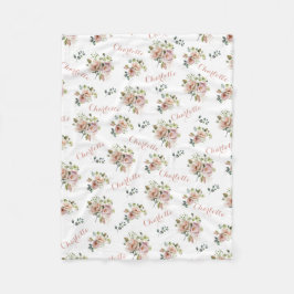 Velo Cobertor de Fleece com Monograma Floral Rosa