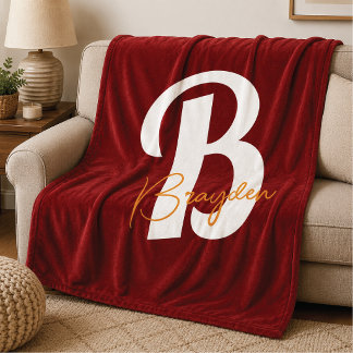 Velo Cobertor de Fleece com Monograma Vermelho Personal