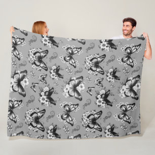 Velo Cobertor de Fleece com Padrão de Borboleta Cinza