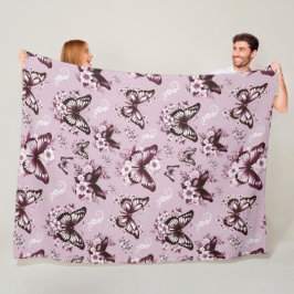 Velo Cobertor de Fleece com Padrão de Borboleta Rosa