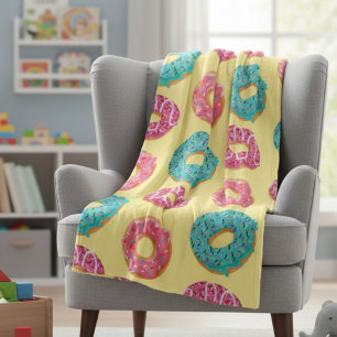 Velo Cobertor de Fleece com Padrão de Donuts Fofo e Col