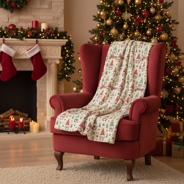 Velo Cobertor de Fleece com Padrão de Gnome de Natal Qu (Criador carregado)