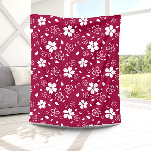 Velo Cobertor de Fleece com Padrão de Sakura Vermelha
