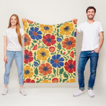 Cobertor de Fleece com Padrão Floral de Arte Folcl