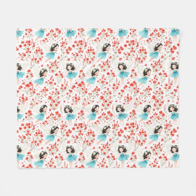 Velo Cobertor de Fleece com Padrão Floral de Menina Fof (Frente (Horizontal))