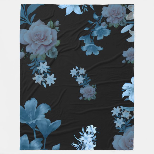 Velo Cobertor de Fleece com Padrão Floral em Teal Escur (Frente)