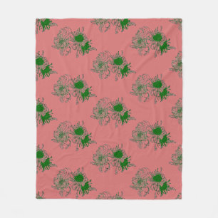 Velo Cobertor de Fleece com padrão floral vermelho e ve