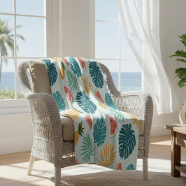 Velo Cobertor de Fleece com Padrão Tropical de Frutas e