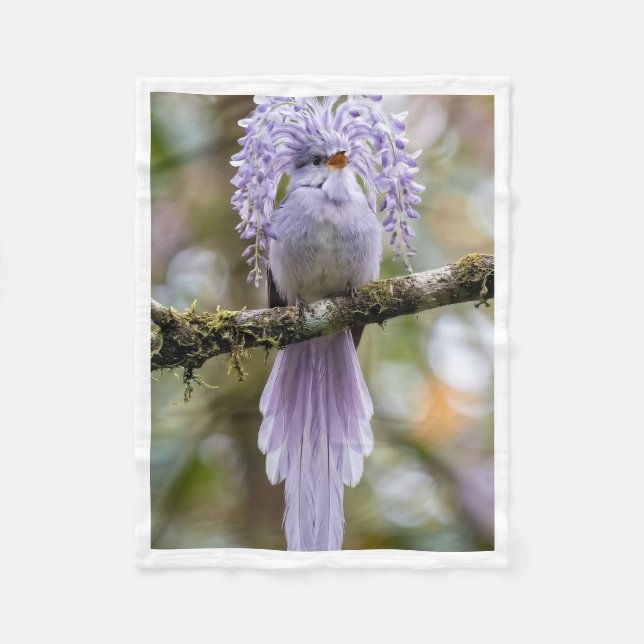 Velo Cobertor de Fleece com Pássaro de Crista Lavanda e (Frente)