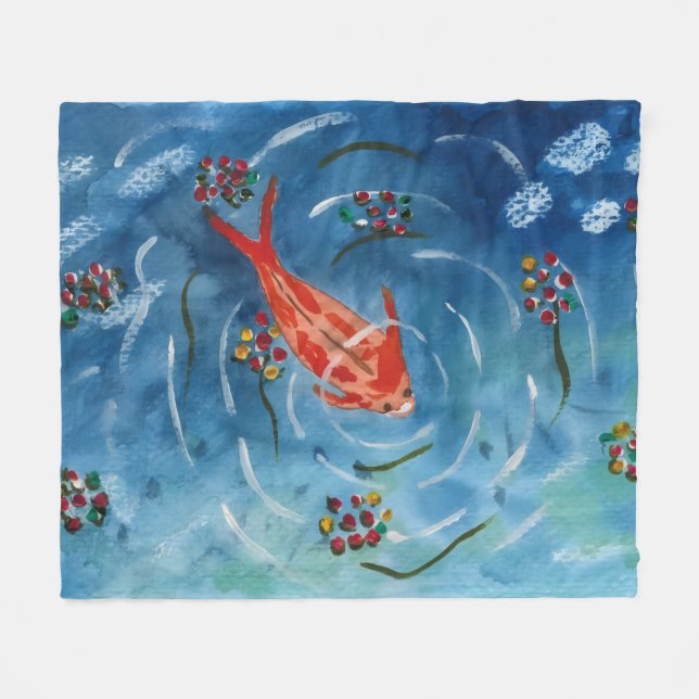 Velo Cobertor de Fleece com Peixes Koi Pacíficos em Aqu (Frente (Horizontal))