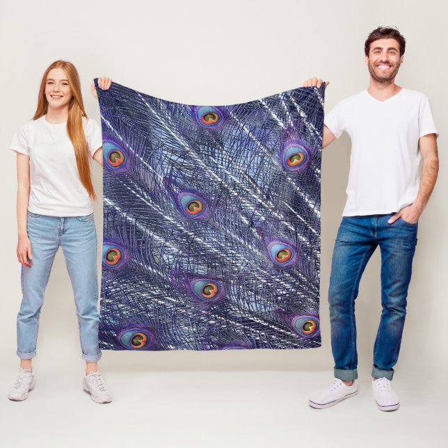 Velo Cobertor de Fleece com Penas de Pavão Azul Roxo (In Situ)