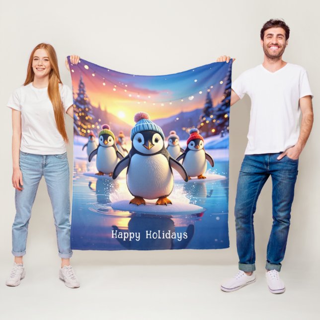 Velo Cobertor de Fleece com Pinguins Fofos em Chapéus d (In Situ)