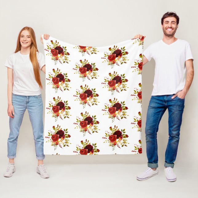 Velo Cobertor de fleece com rosas em aquarela burgundy  (In Situ)