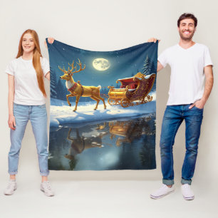 Velo Cobertor de Fleece com Trenó de Natal de Rena