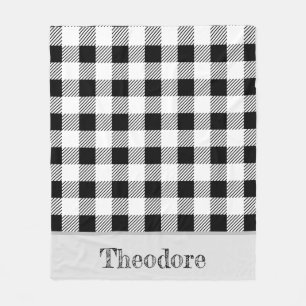 Velo Cobertor de Fleece com Xadrez Preto e Branco Monog