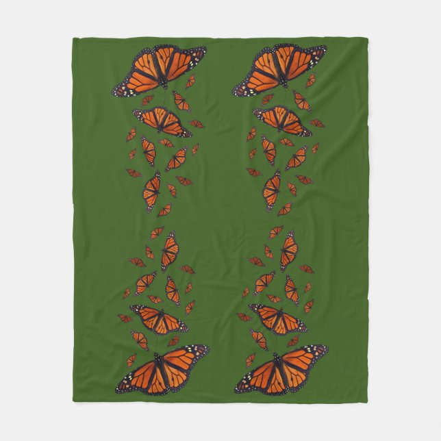 Velo Cobertor de Fleece da Borboleta Monarca (Verde Esc (Frente)