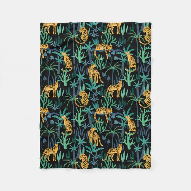 Velo Cobertor de Fleece da Selva com Leopardo Escuro (Frente)