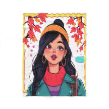Cobertor de Fleece de Arte de Menina de Outono – A