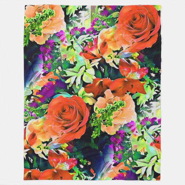 Velo Cobertor de Fleece de Flor Floral Abstrata (Frente)