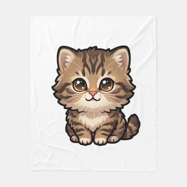 Velo Cobertor de Fleece de Gatinho Malhado Marrom Fofo (Frente)