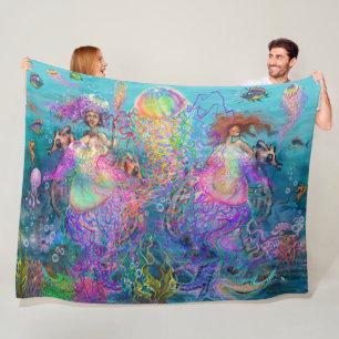 Velo Cobertor de Fleece de Sereia de Água-Viva Arco-Íri