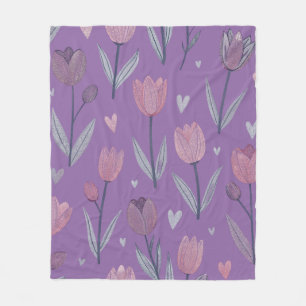 Velo Cobertor de Fleece de Tulipa Roxa Suave