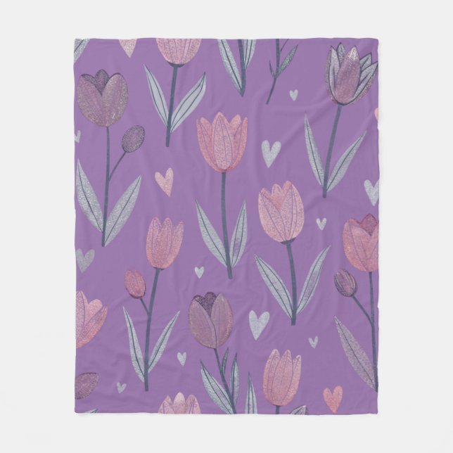 Velo Cobertor de Fleece de Tulipa Roxa Suave (Frente)