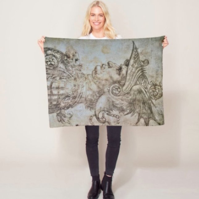 Velo Cobertor de Fleece do Guerreiro com Capacete de Le (Da Vinci’s Ancient Warrior Sketch  blanket - soft and colourful available  in 3 different sizes. 
)