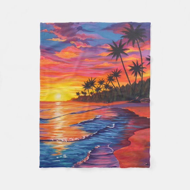 Velo Cobertor de Fleece do Pôr do Sol Tropical (Frente)