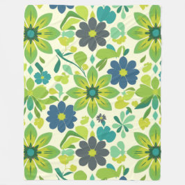 Velo Cobertor de Fleece Floral Azul e Verde