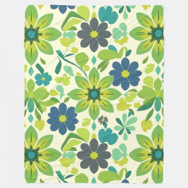 Velo Cobertor de Fleece Floral Azul e Verde (Frente)
