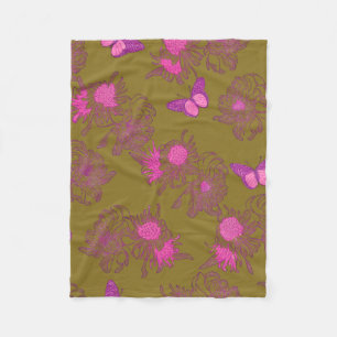 Velo Cobertor de Fleece Floral Borboleta Rosa Oliva Ama