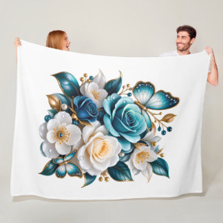 Velo Cobertor de Fleece Floral Rosa Azul e Borboleta