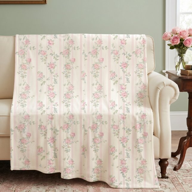 Velo Cobertor de Fleece Floral Rosa Rosa (elegant coquette pink rose floral stripe fleece blanket)