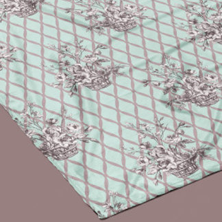 Velo Cobertor de Fleece Floral Vintage em Azul Menta