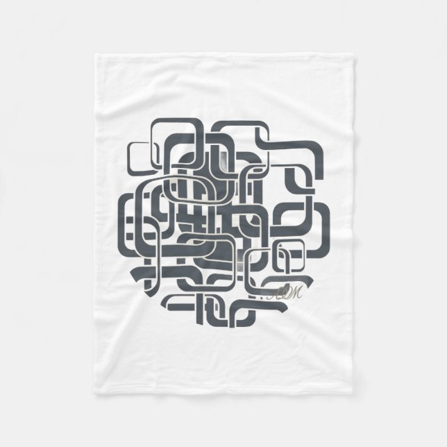 Velo Cobertor de Fleece Geométrico em Preto e Branco Ab (Frente)