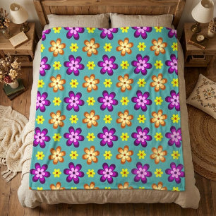 Velo Cobertor de Fleece Grande Flores Coloridas e Fofo