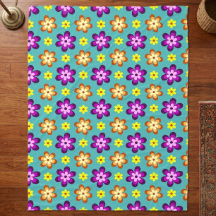 Velo Cobertor de Fleece Grande Flores Coloridas e Fofo