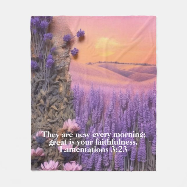 Velo Cobertor de Fleece Lavanda Lamentações 3:23 (Frente)