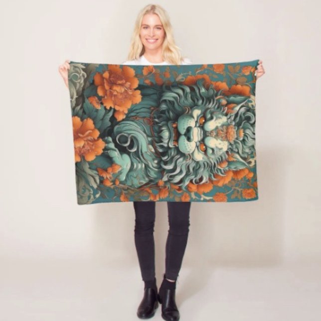 Velo Cobertor de Fleece Leão da Sabedoria (Asian Lion Head  blanket - soft and colourful available  in 3 different sizes. 
)