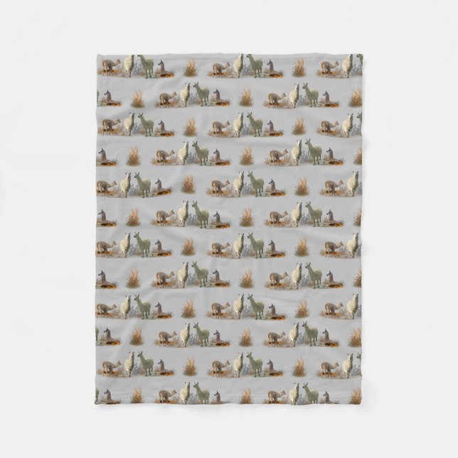 Velo Cobertor de Fleece Llama Meadow (Cinza) (Frente)