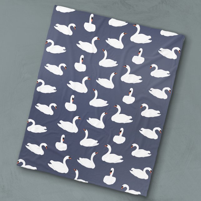 Velo Cobertor de Fleece Moderno com Padrão de Cisne Azu (Swan Throw Blanket)