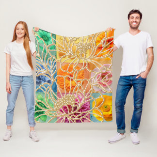 Velo Cobertor de Fleece Mosaico Floral Dourado