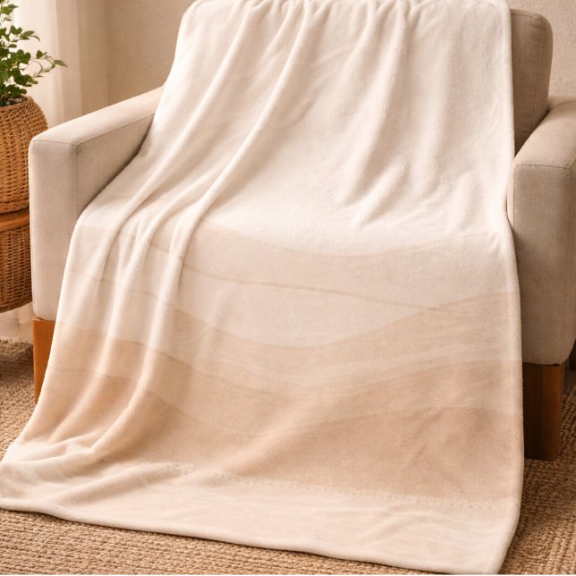 Velo Cobertor de Fleece Ondas Bege Marfim (Ivory and blush waves with taupe trim for elevated coastal layering)